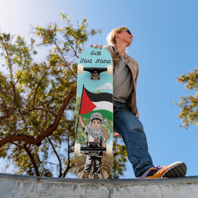 Skateboard Enfant avec Keffiyeh Palestine Drapeau et olivier (Extérieur 1)