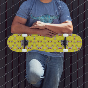 Skateboard étoiles Abstraites rouges et blanches sur jaune