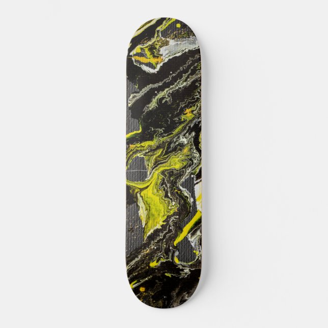 Skateboard Expressionnisme Abstrait noir et jaune (Recto)