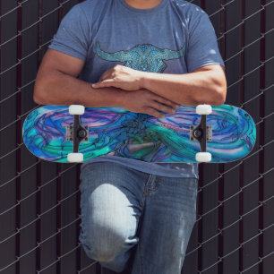 Skateboard Fantaisie aquarelle bleue