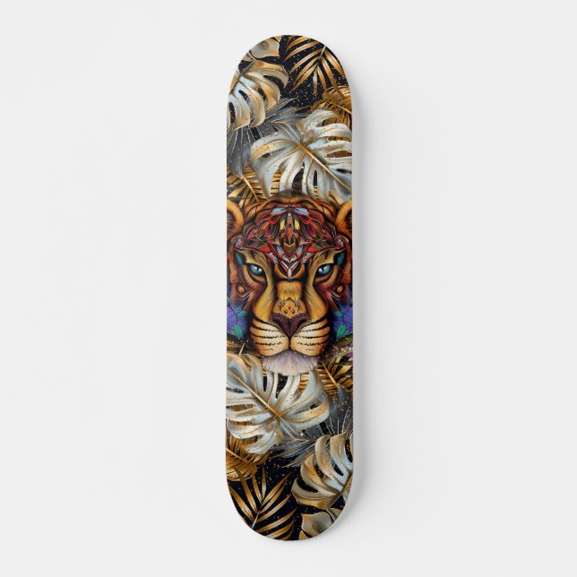 Skateboard Fantasy Boho Jungle Tiger Head Mixed Media  (Devant)