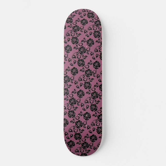 Skateboard Faux Black Lace Rose Fishnet Skate (Recto)