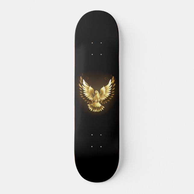 Skateboard Faux Gold Foil Peace Dove en noir (Recto)