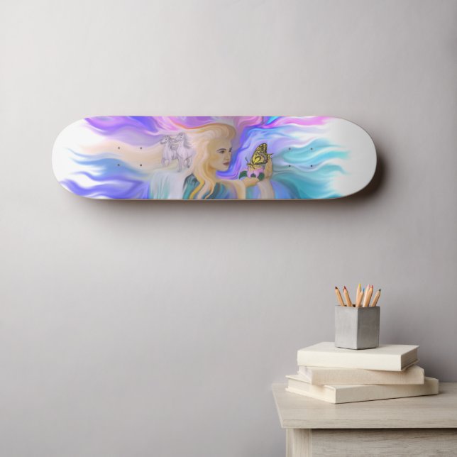 Skateboard Femme avec cheval et papillon (Art mural (Horz))
