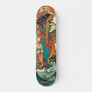 Skateboard Femme tropicale avec fleurs et vintage de mer