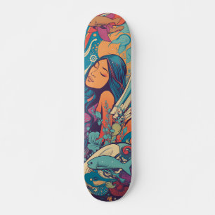 Skateboard Femme tropicale et poisson vintage