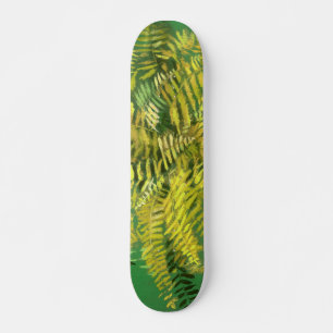 Skateboard Ferne, frondes, fleuris, vert jaune doré vert