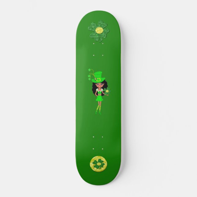 Skateboard Fête de la St Patrick Brunette Girl Leprechaun (Recto)