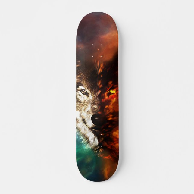 Skateboard Feu de loup et glace (Devant)