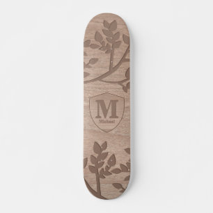 Skateboard Feuille en bois gravé Nom vintage monogramme