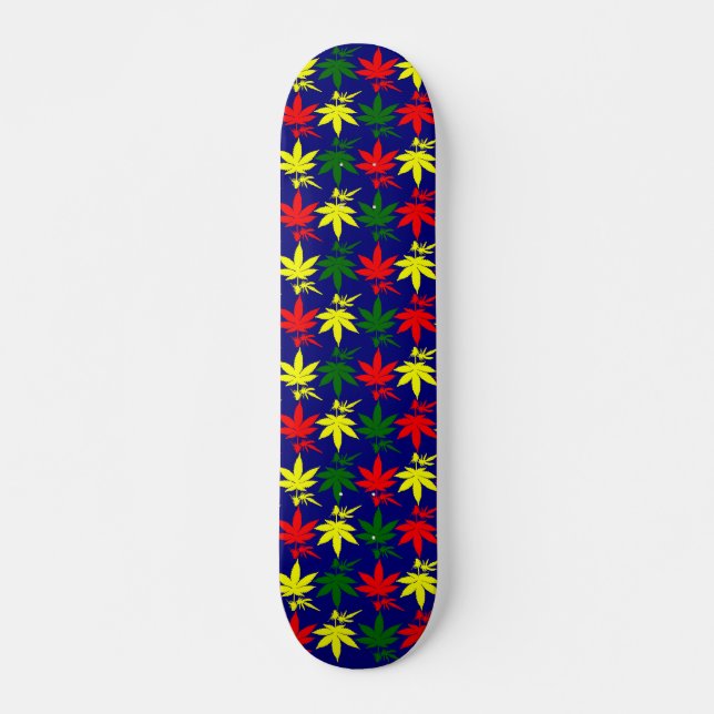 Skateboard Feuilles de mauvaises herbes gouttes bleu conçu (Devant)