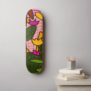 Skateboard Feuilles et fleurs tropicales abstraites