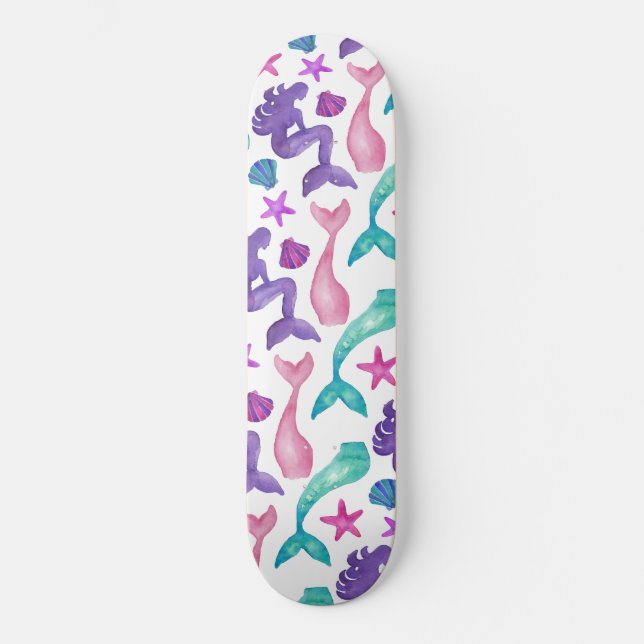 Skateboard Fille Aquarelle Mermaids Contes Coquillages Motif (Recto)