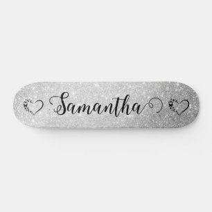 Skateboard Fille coeur argent parties scintillant personnalis