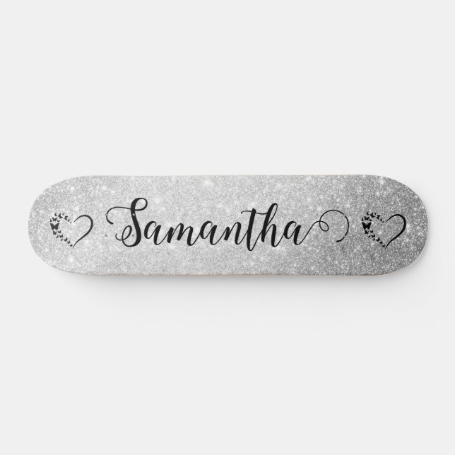 Skateboard Fille coeur argent parties scintillant personnalis (Horz)