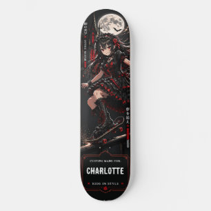 Skateboard Fille d'anime personnalisée Gothique Rouge et Noir