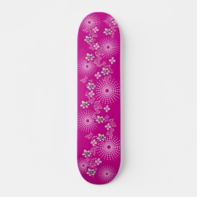 Skateboard Fille Fleurs Roses (Devant)