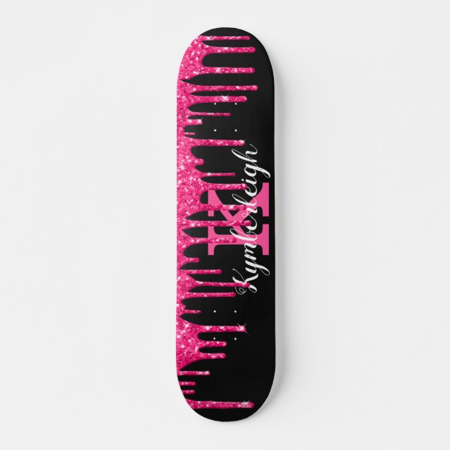Skateboard Fille Noir Hot Rose Parties scintillant Drivers No (Devant)