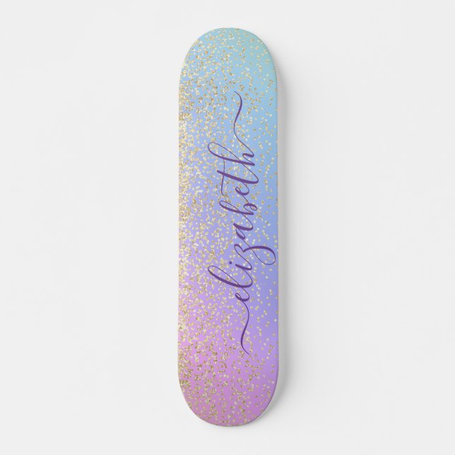 Skateboard Fille Parties scintillant Gold Confetti arc-en-cie (Devant)