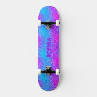 Skateboard Fille rose, violet, couleurs bleues Nom personnali