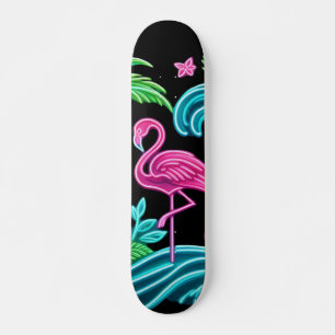 Skateboard Flamant rose de néon tropical