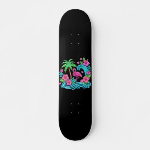 Skateboard Flamant rose de néon tropical