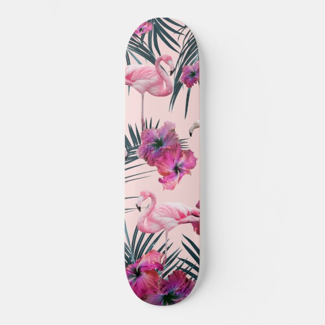 Skateboard Flamant rose Hibiscus Jungle Siesta #2 #tropical (Recto)