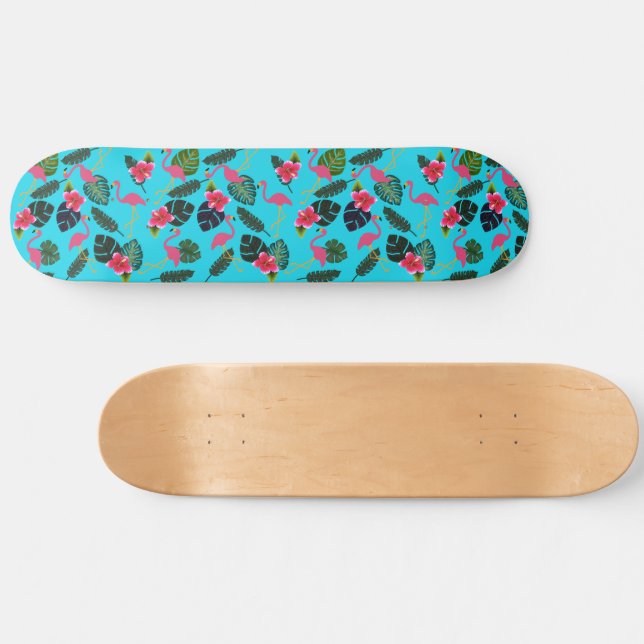 Skateboard Flamants roses roses Fleurs tropicales Belles (Horz)