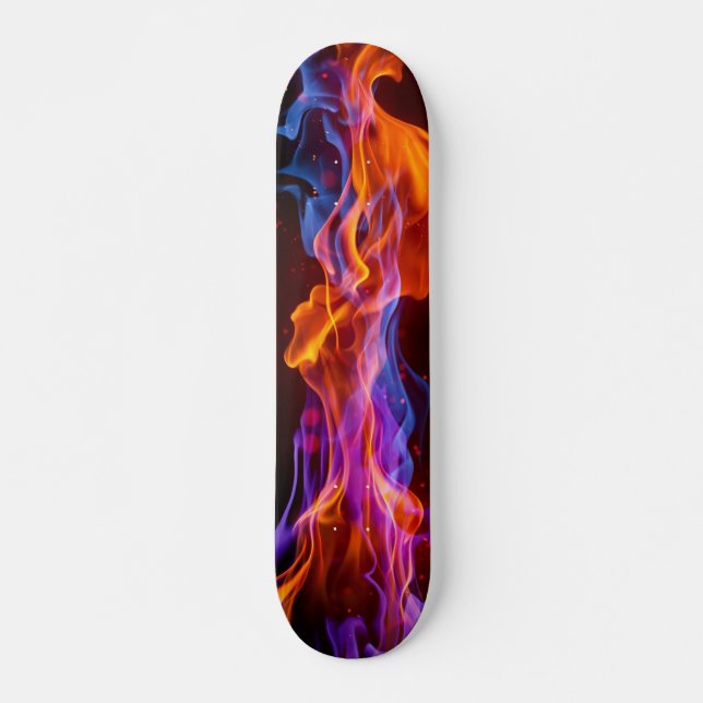 Skateboard Flammes multicolores colorées (Devant)