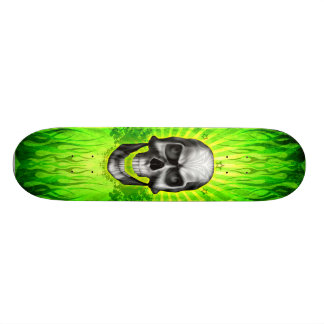 Skateboard Flammes vertes de crâne
