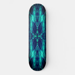 Skateboard Fleur abstraite aqua et conception fractale bleue