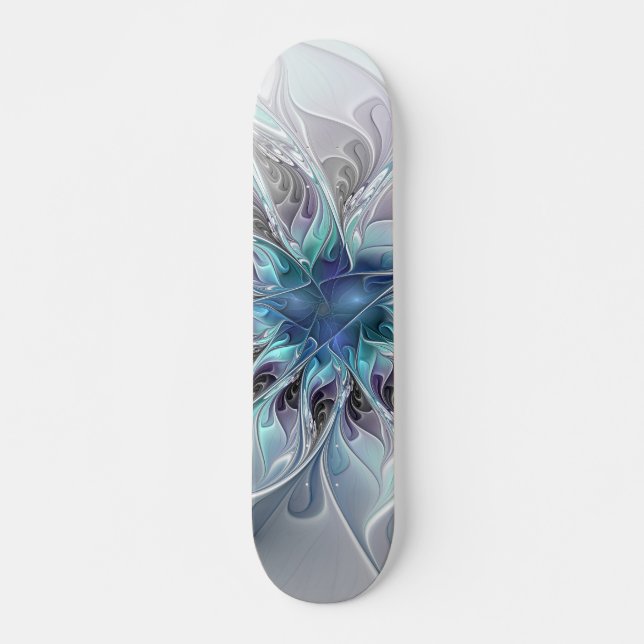Skateboard Fleur Abstraite Fractale Moderne Avec Bleu (Devant)