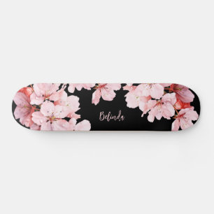 Skateboard Fleur de cerisier floral Monogramme Fille rose noi