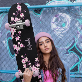 Skateboard Fleur de cerisier floral Monogramme Fille rose noi