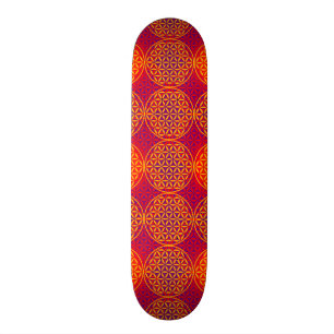 Skateboard Fleur de la vie - motif de timbre - rose orange