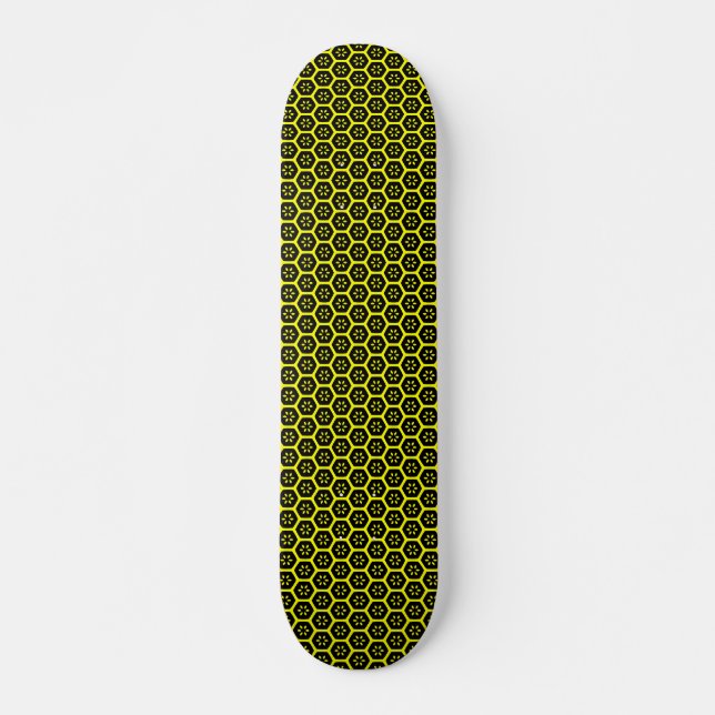 Skateboard Fleur de nid d'abeille - v2 - Noir et Jaune (Devant)