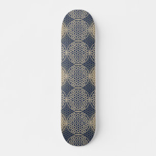 Skateboard Fleur de vie - motif de timbre - sable bleu