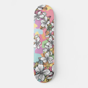 Skateboard Fleur hawaïenne Hibiscus pastels blancs floral