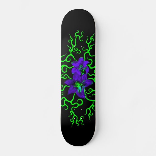 Skateboard Fleur Lily violette sur noir (Recto)