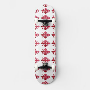 Skateboard FLEUR ROUGE ANTIQUE DE LIS DANS MOtif Floral BLANC