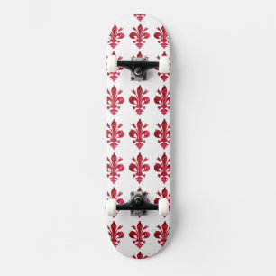 Skateboard FLEUR ROUGE ANTIQUE DE LIS DANS MOtif Floral BLANC