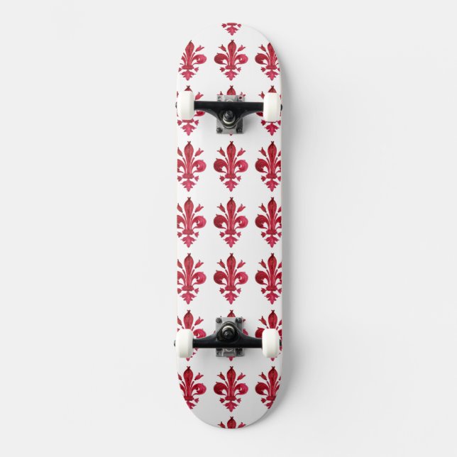 Skateboard FLEUR ROUGE ANTIQUE DE LIS DANS MOtif Floral BLANC (Recto)