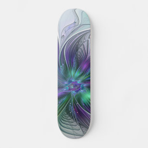 Skateboard Fleur verte abstraite moderne fractale violette