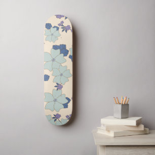 Skateboard Fleurs Bleues, Fleurs Violettes, Motif Floral