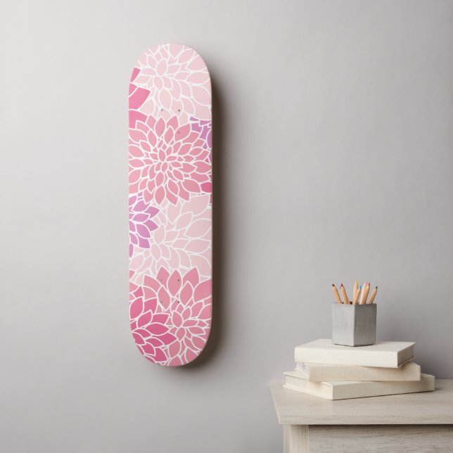 Skateboard Fleurs Dahlia, Motif De Fleurs, Dahlia Rose (Art mural)