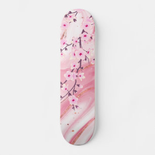 Skateboard Fleurs de cerisier rose Marbre Arrière - plan Flo
