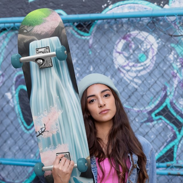 Skateboard Fleurs de cerisiers et cascade (Créateur téléchargé)