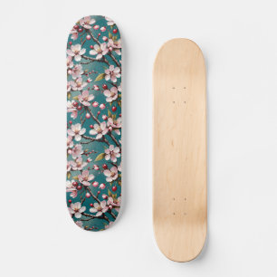 Skateboard Fleurs de cerisiers roses sur un Arrière - plan Tu