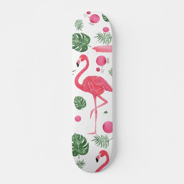 Skateboard Fleurs de flamant roses mignonnes élégantes (Devant)