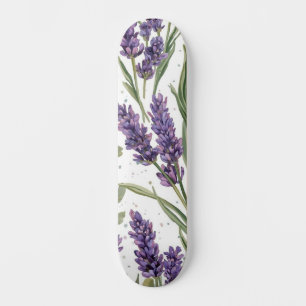 Skateboard Fleurs de lavande violette aquarelle botanique